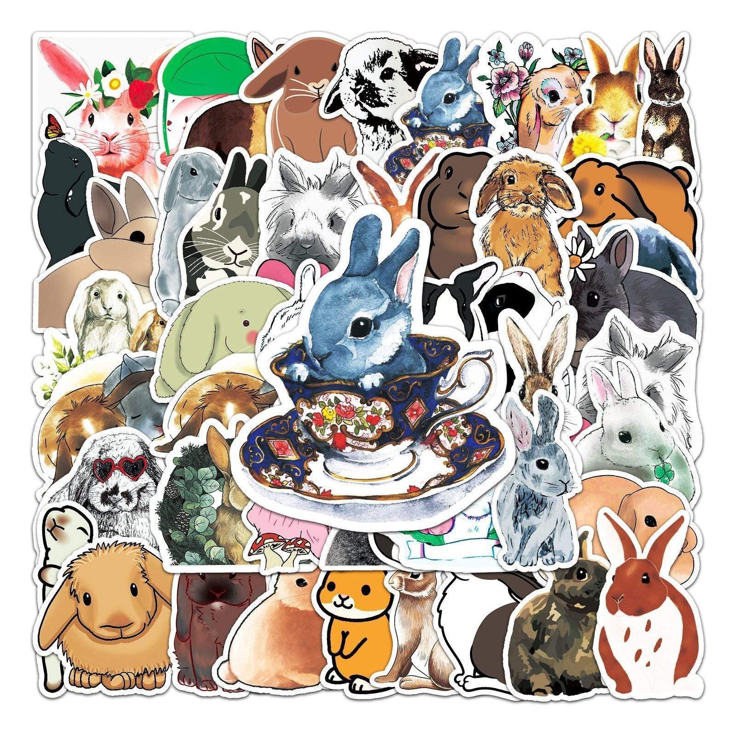 50pcs/bag Non-repeating Rabbit Graffiti Waterproof Stickers