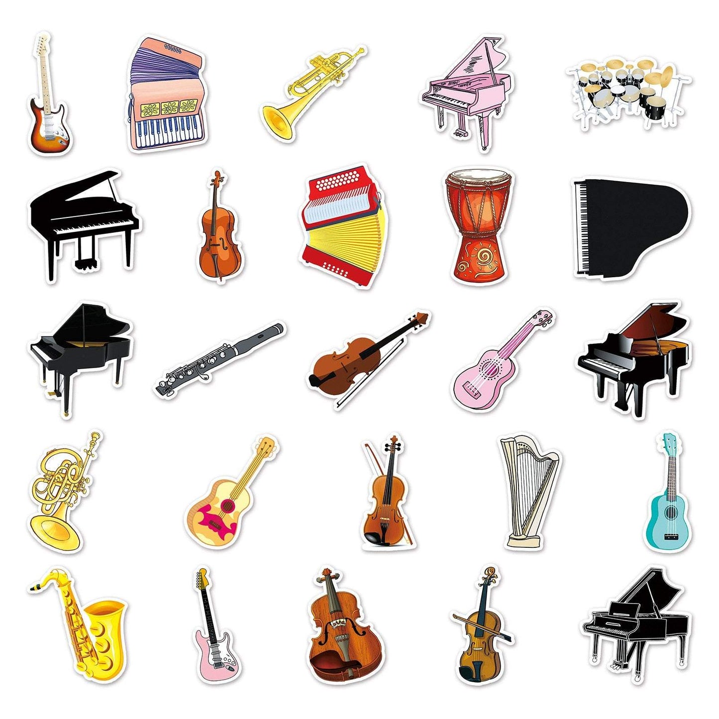 50 Non-repeating Instrument Graffiti Stickers Waterproof