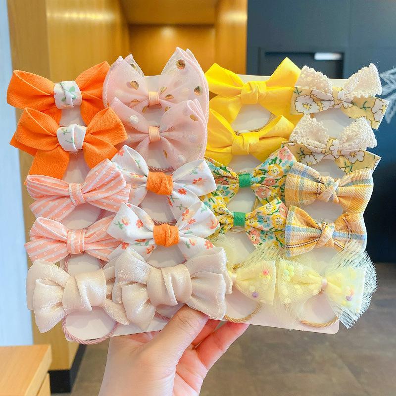 10pcs/set Bow Hair Tie Girl's Cute Rubber Band