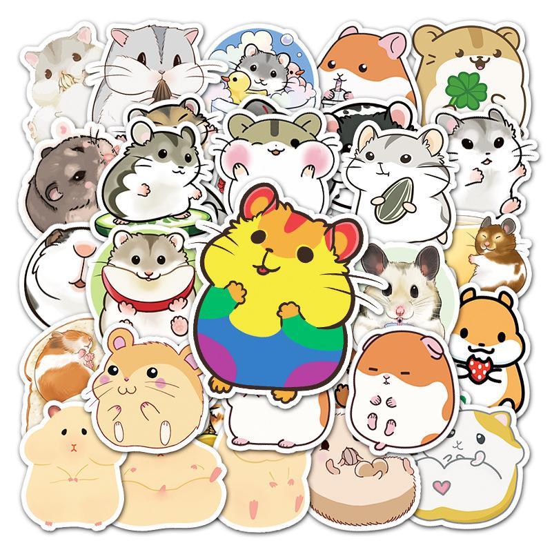 50pcs/bag Non-repeating Cute Hamster Graffiti Waterproof Stickers