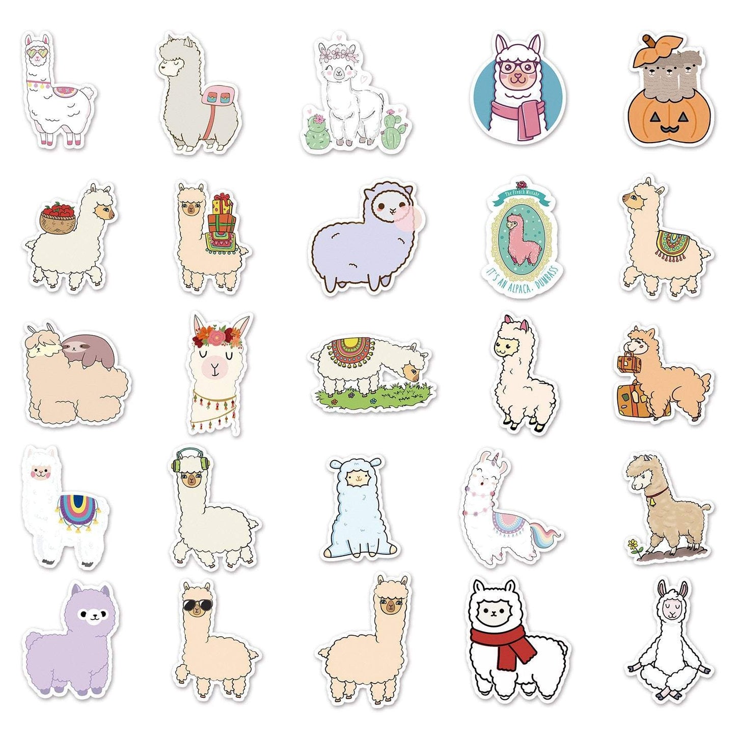 50Pcs Cartoon Alpaca Stickers