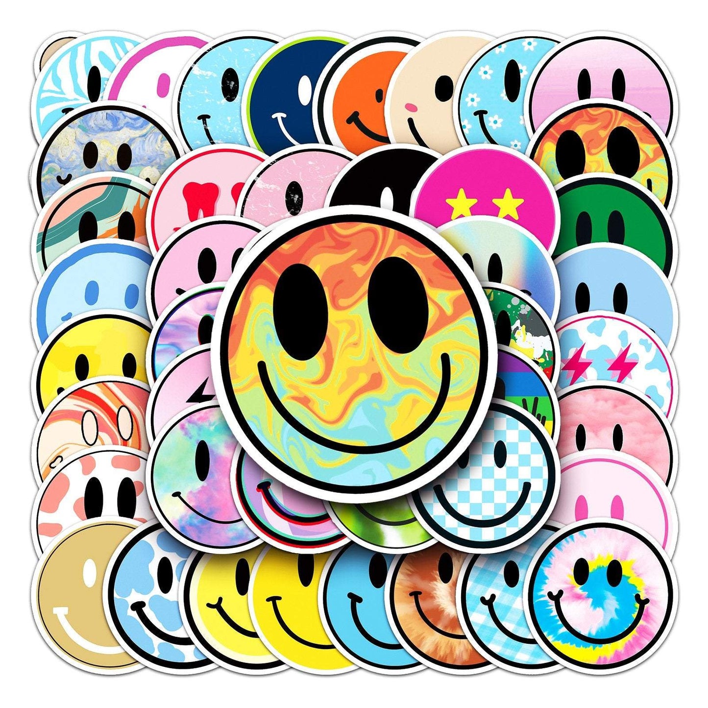 50pcs/set Non-repeating Colored Smiley Face Stickers