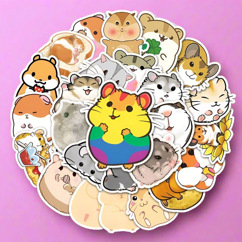 50pcs/bag Non-repeating Cute Hamster Graffiti Waterproof Stickers