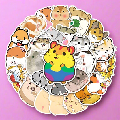 50pcs/bag Non-repeating Cute Hamster Graffiti Waterproof Stickers