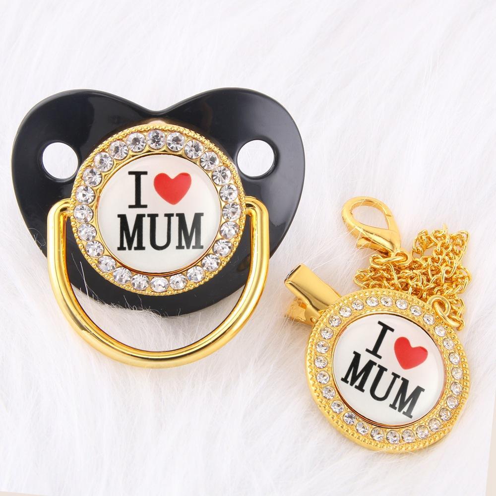 "I Love Mum" Baby Pacifier with Chain Clip