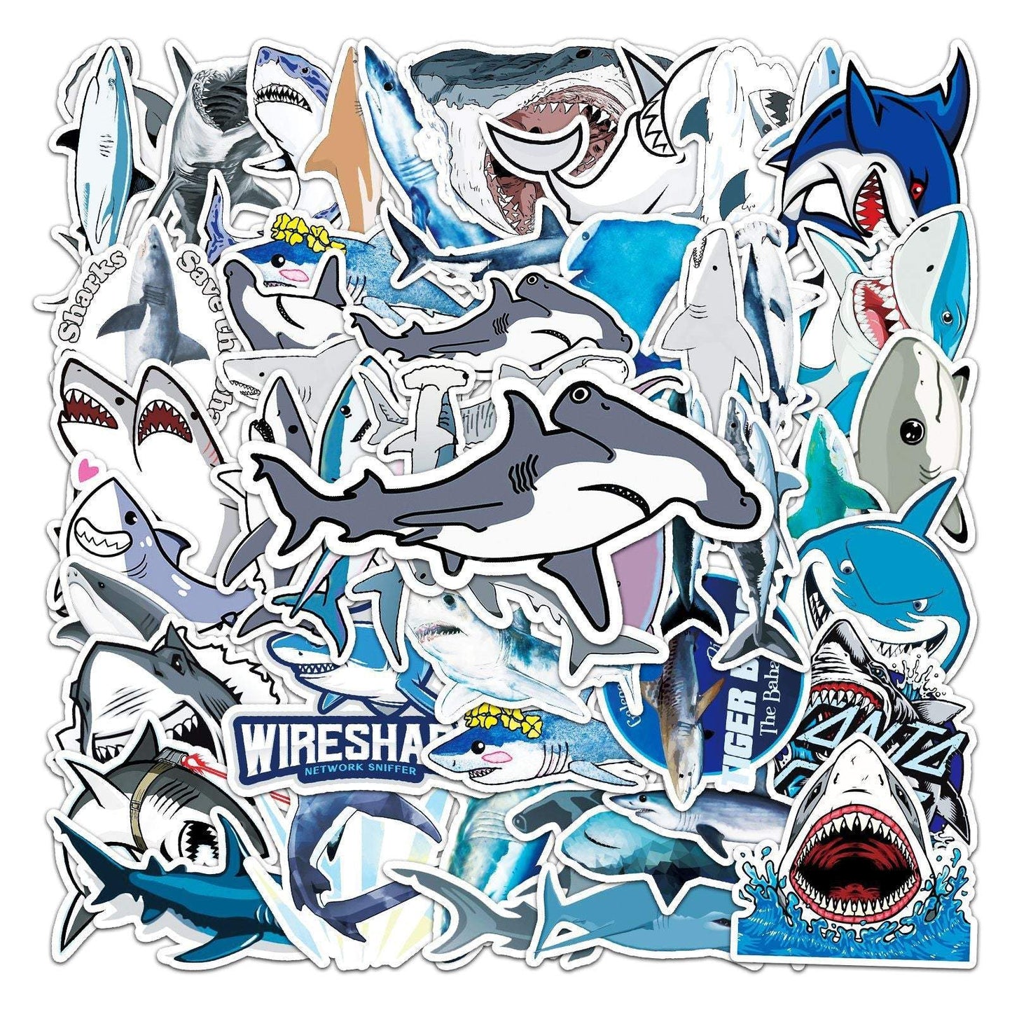 50pcs/set Shark Graffiti Adhesive Waterproof Stickers