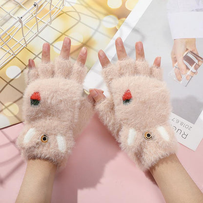 Winter Children's Half-finger Flip Plush Warm Gloves