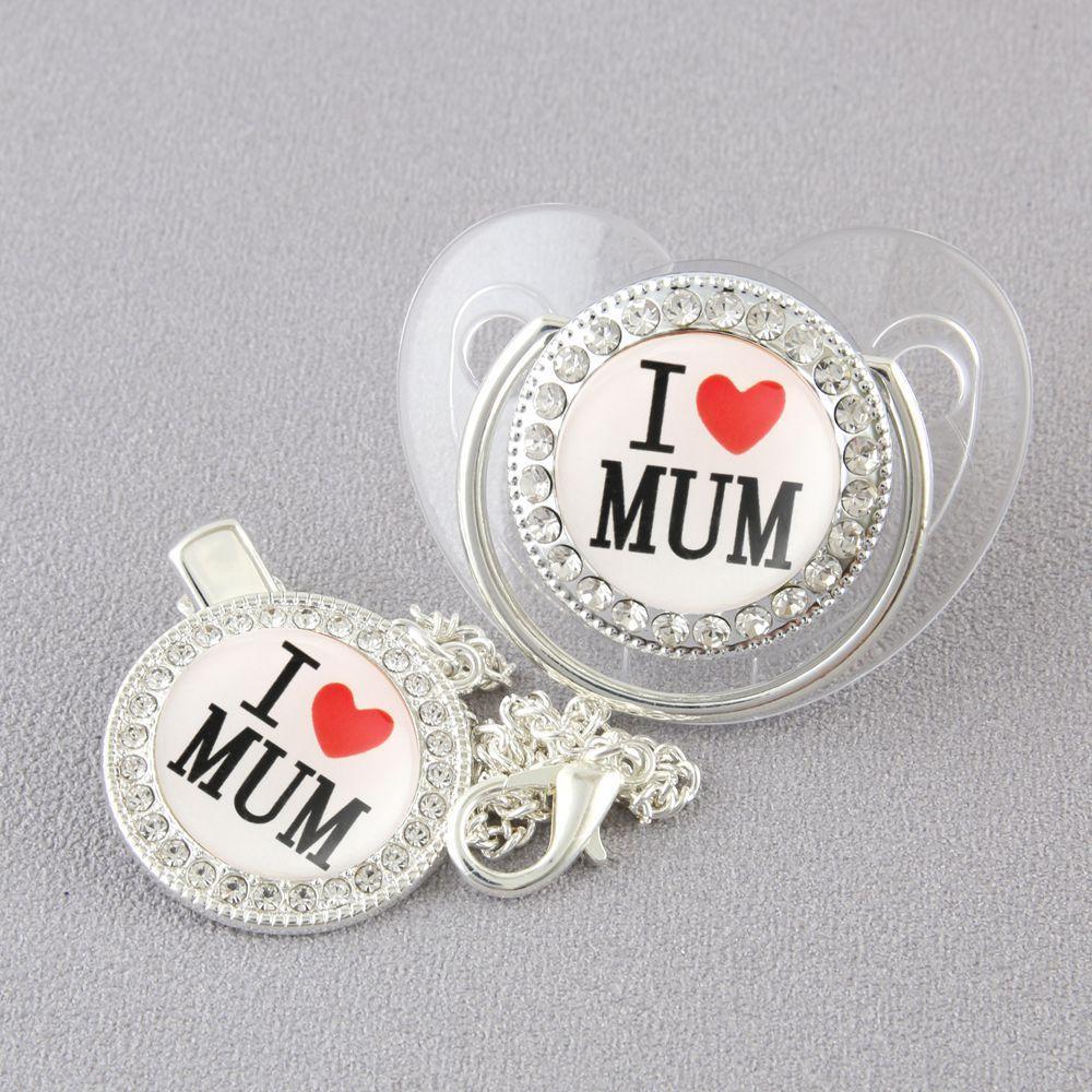 "I Love Mum" Baby Pacifier with Chain Clip