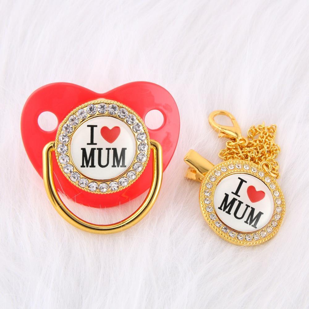 "I Love Mum" Baby Pacifier with Chain Clip