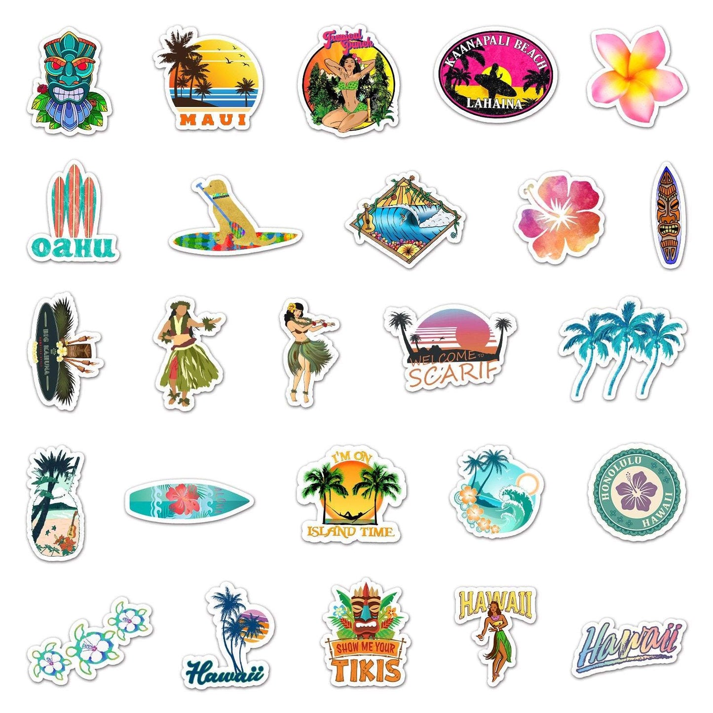 50pcs/bag Hawaiian Landscape Waterproof Graffiti Stickers