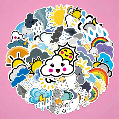 50pcs Non-repeating Cartoon Weather Graffiti Waterproof Stickers