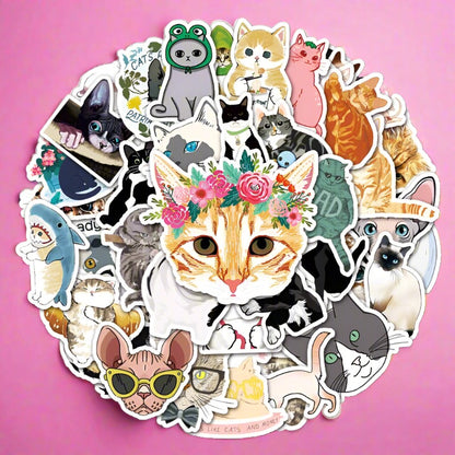 50pcs/bag Cartoon Cat Graffiti Waterproof Stickers