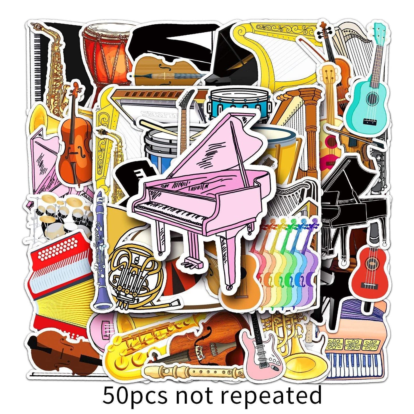 50 Non-repeating Instrument Graffiti Stickers Waterproof