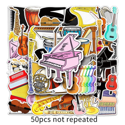 50 Non-repeating Instrument Graffiti Stickers Waterproof