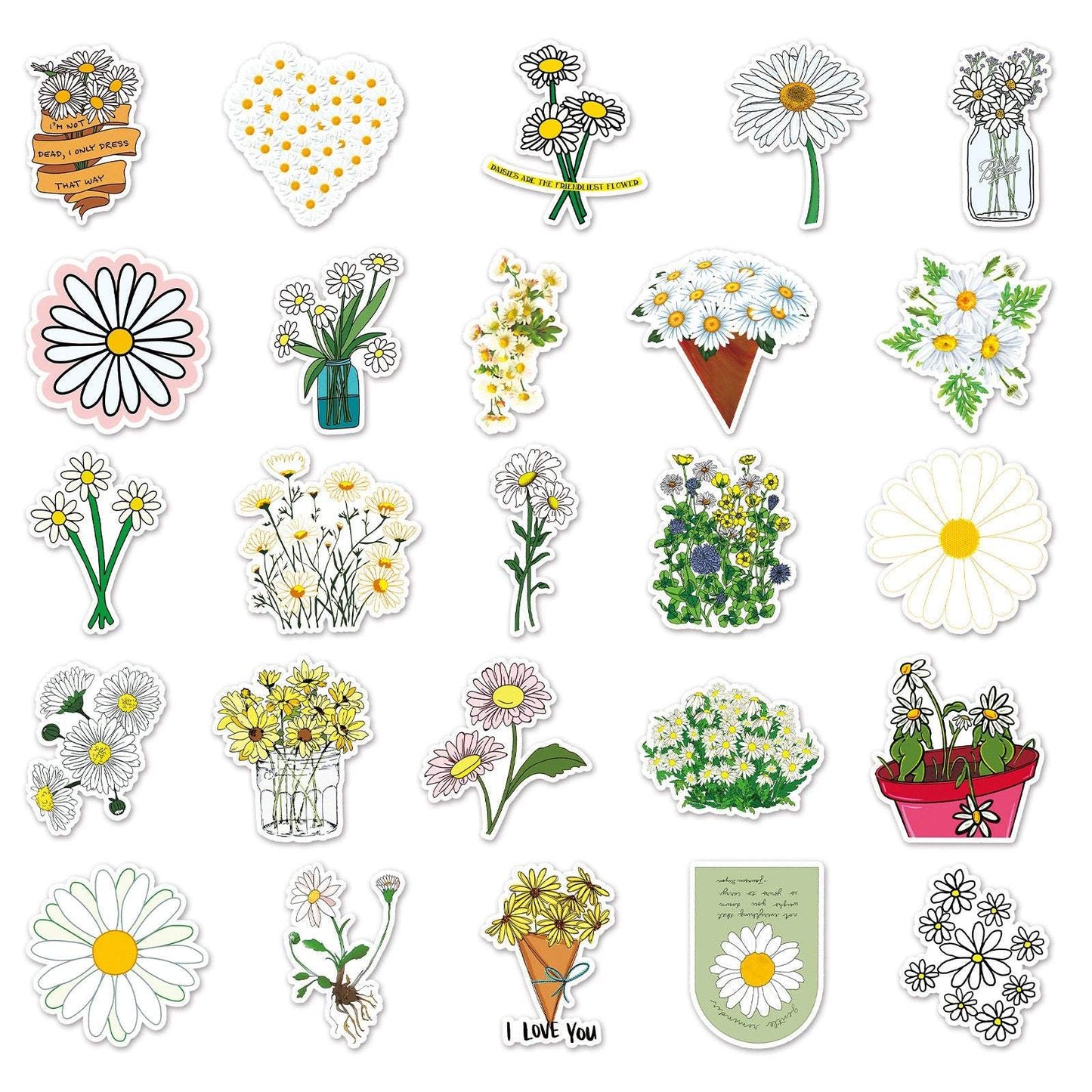 50 Waterproof Daisy Graffiti Stickers