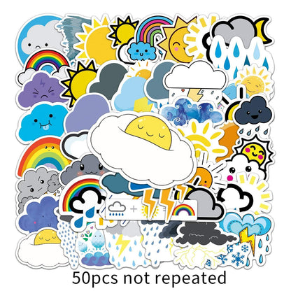 50pcs Non-repeating Cartoon Weather Graffiti Waterproof Stickers