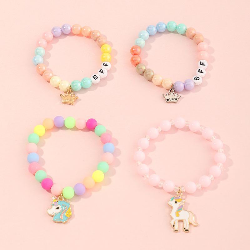 4pcs/set Children's Colored Beaded Elastic Bracelet