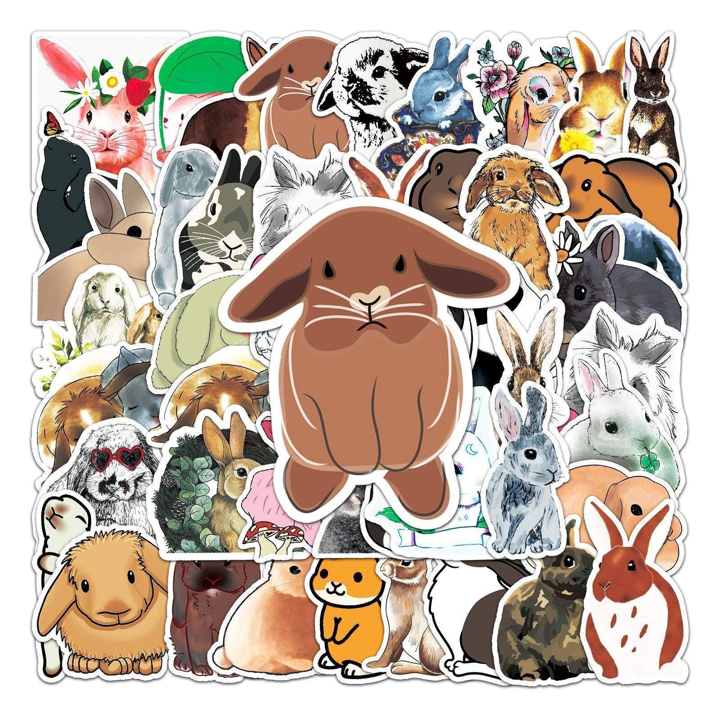 50pcs/bag Non-repeating Rabbit Graffiti Waterproof Stickers