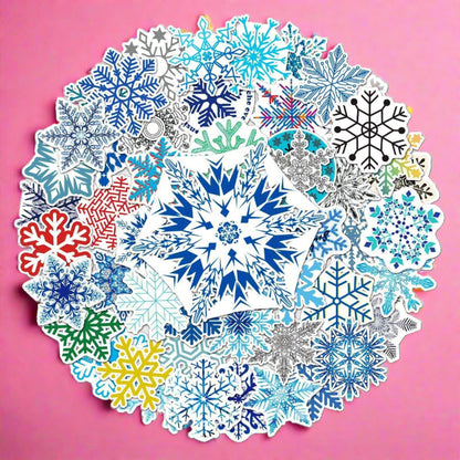 50pcs/bag Non-repeating Snowflake Pattern Waterproof Stickers