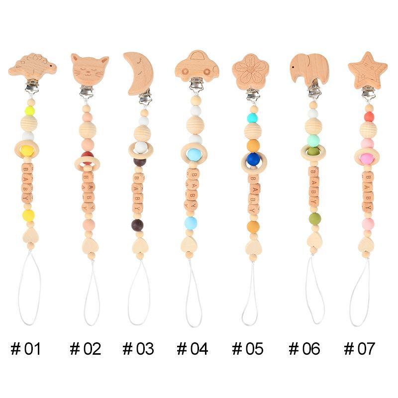 Animal-shaped Beech Pacifier Clip Teether Anti-drop Chain