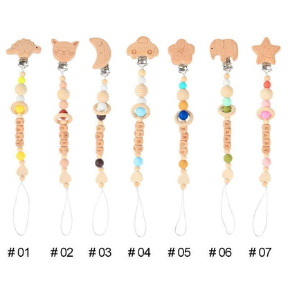 Animal-shaped Beech Pacifier Clip Teether Anti-drop Chain