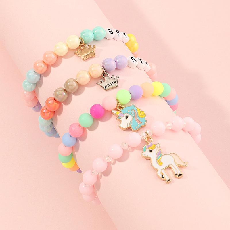 4pcs/set Children's Colored Beaded Elastic Bracelet