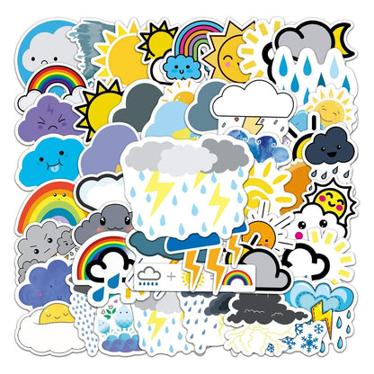 50pcs Non-repeating Cartoon Weather Graffiti Waterproof Stickers