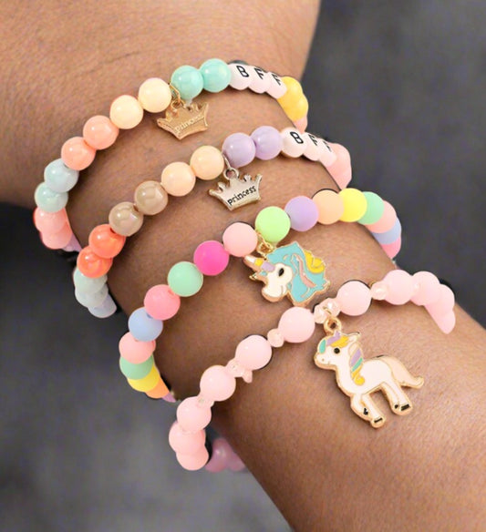 4pcs/set Children's Colored Beaded Elastic Bracelet