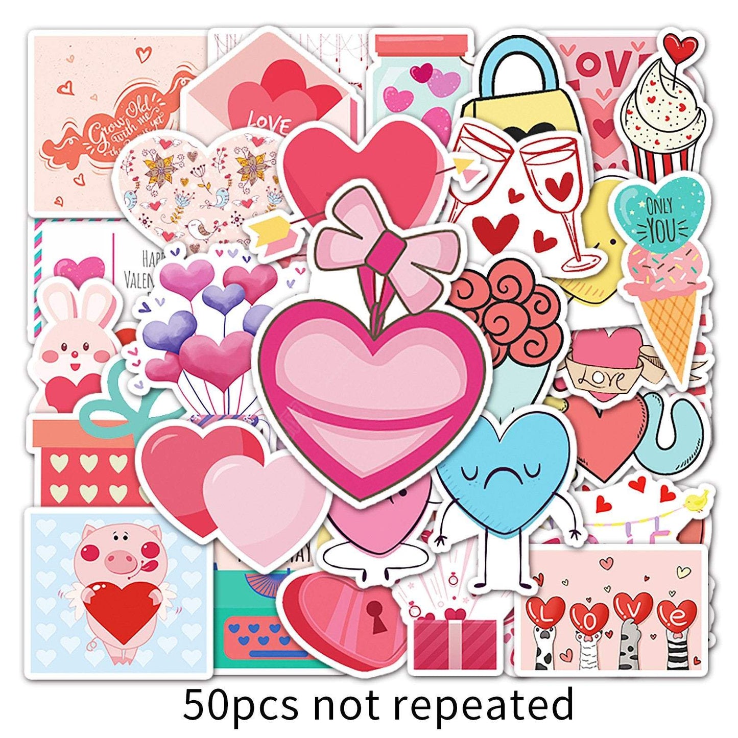 50pcs Valentine's Day Heart Stickers