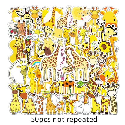 50pcs No-repeat Cartoon Giraffe Graffiti Stickers