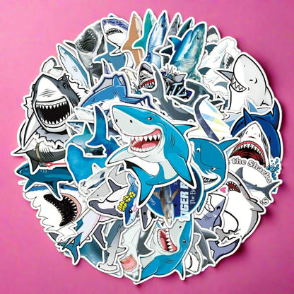 50pcs/set Shark Graffiti Adhesive Waterproof Stickers