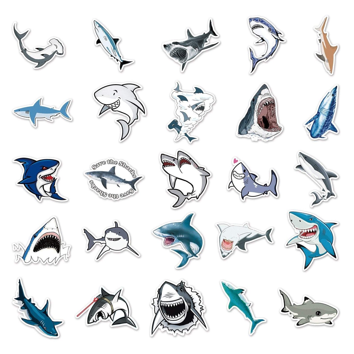 50pcs/set Shark Graffiti Adhesive Waterproof Stickers