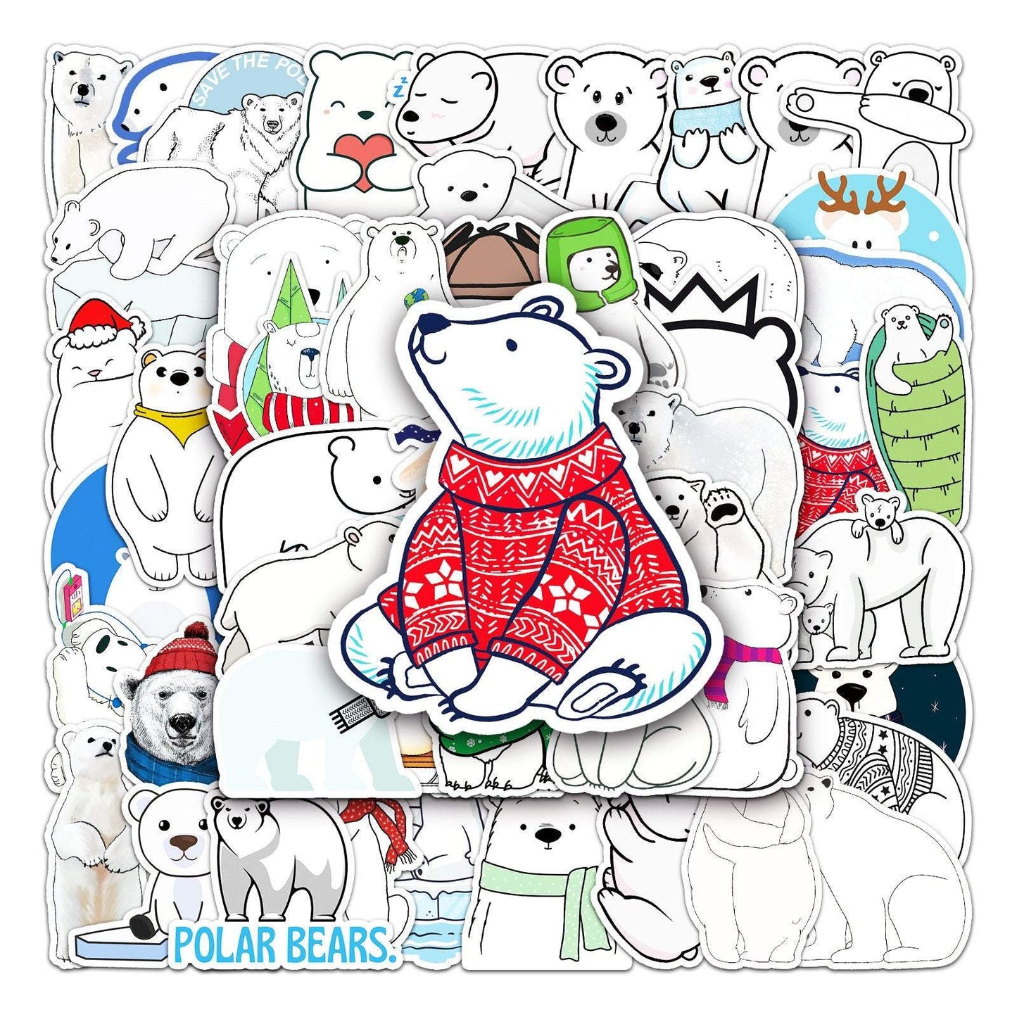 50 Non-repeating Polar Bear Graffiti Waterproof Stickers