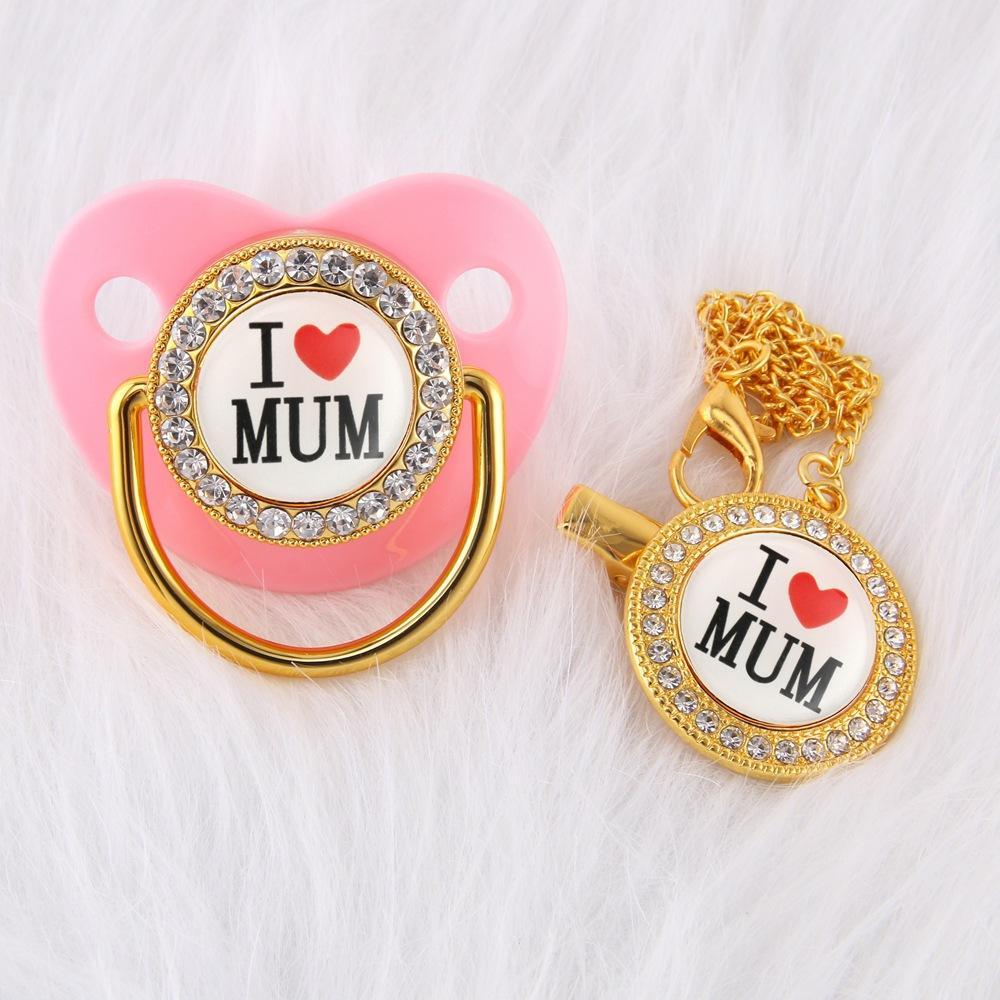 "I Love Mum" Baby Pacifier with Chain Clip