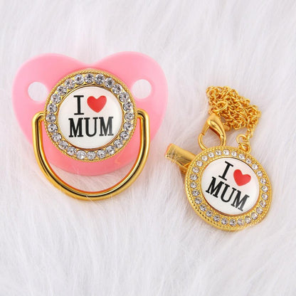 "I Love Mum" Baby Pacifier with Chain Clip