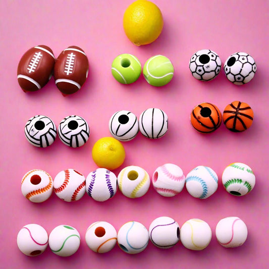 10 Pcs DIY Handmade Large Hole Beads,Basketball Football