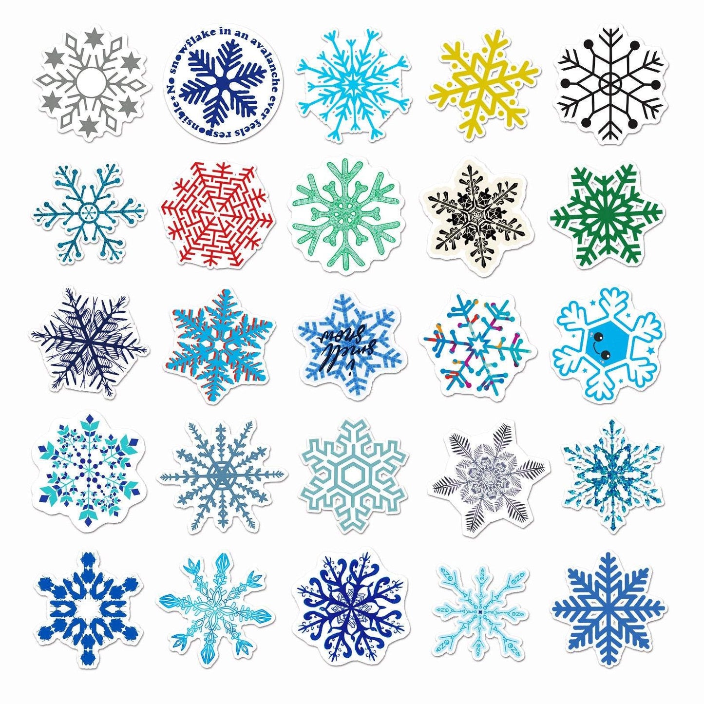 50pcs/bag Non-repeating Snowflake Pattern Waterproof Stickers