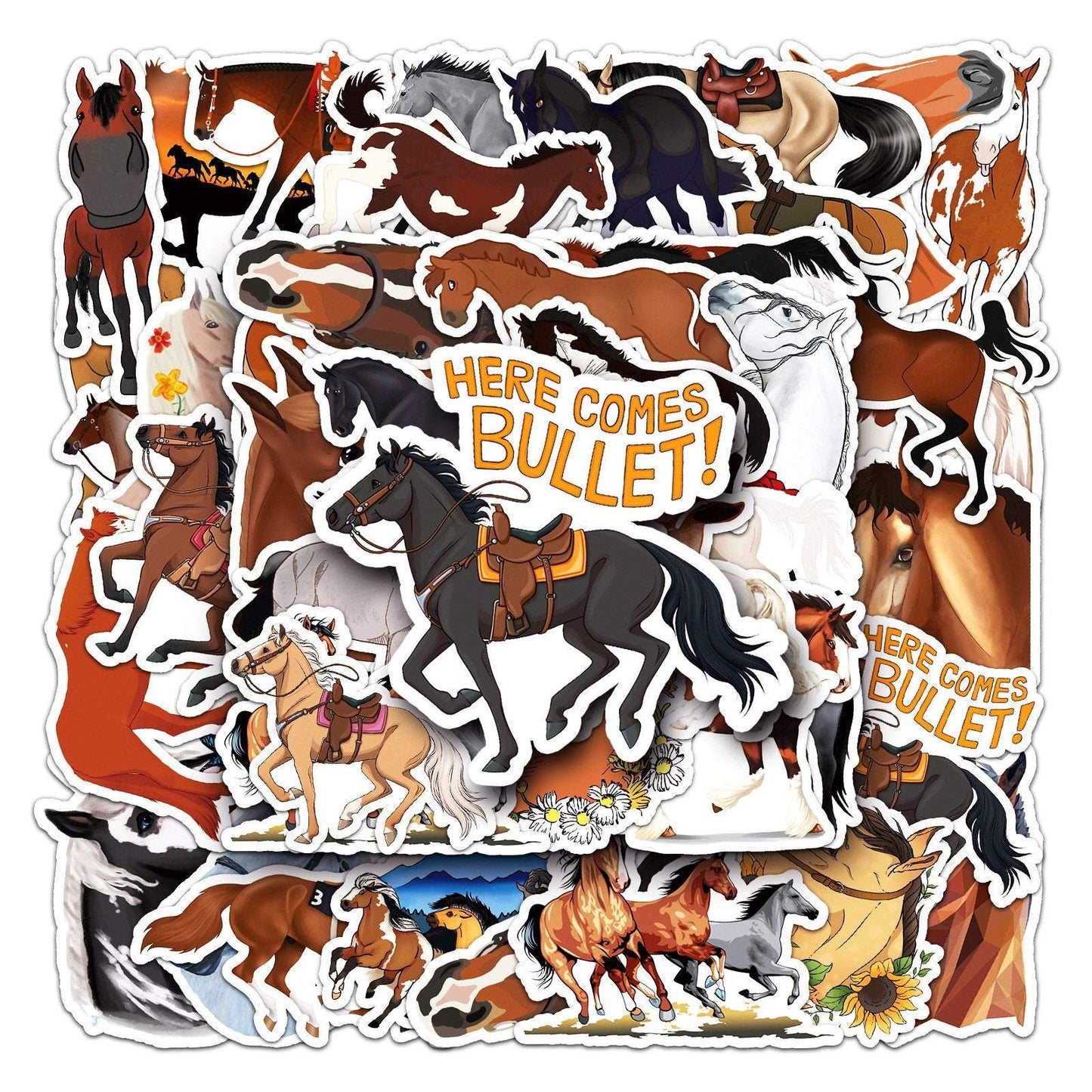 50pcs Non-repeating Horse Graffiti Stickers