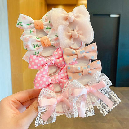 10pcs/set Bow Hair Tie Girl's Cute Rubber Band