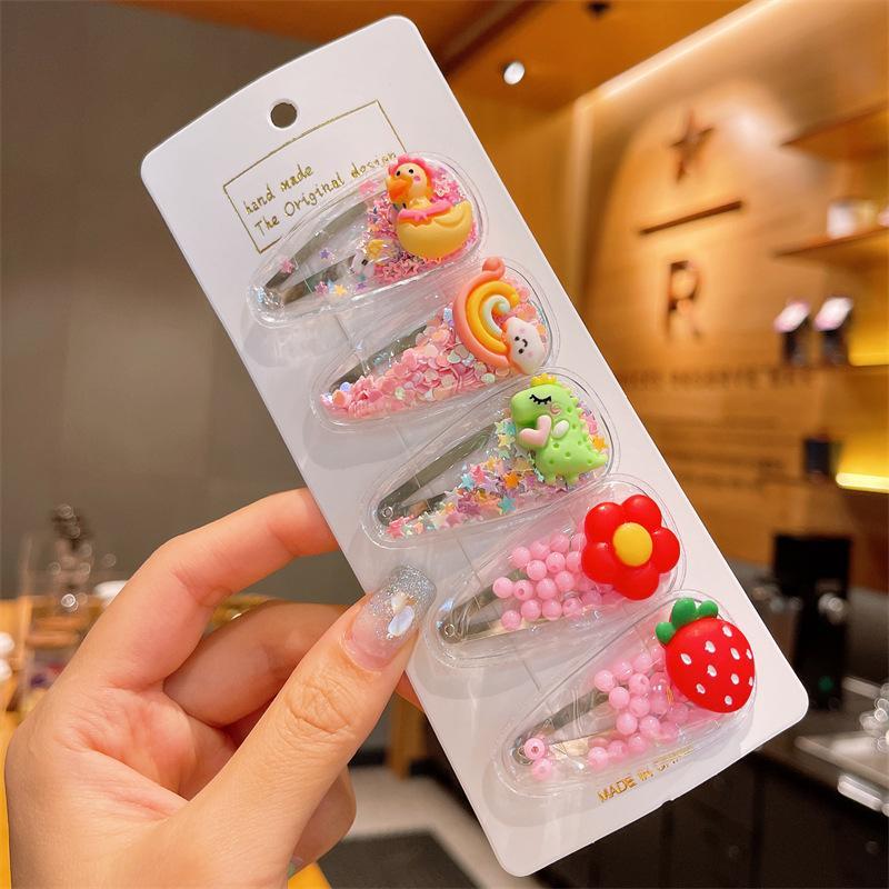 5pcs/set Children Quicksand Hairpin Little Girl Hair Clip