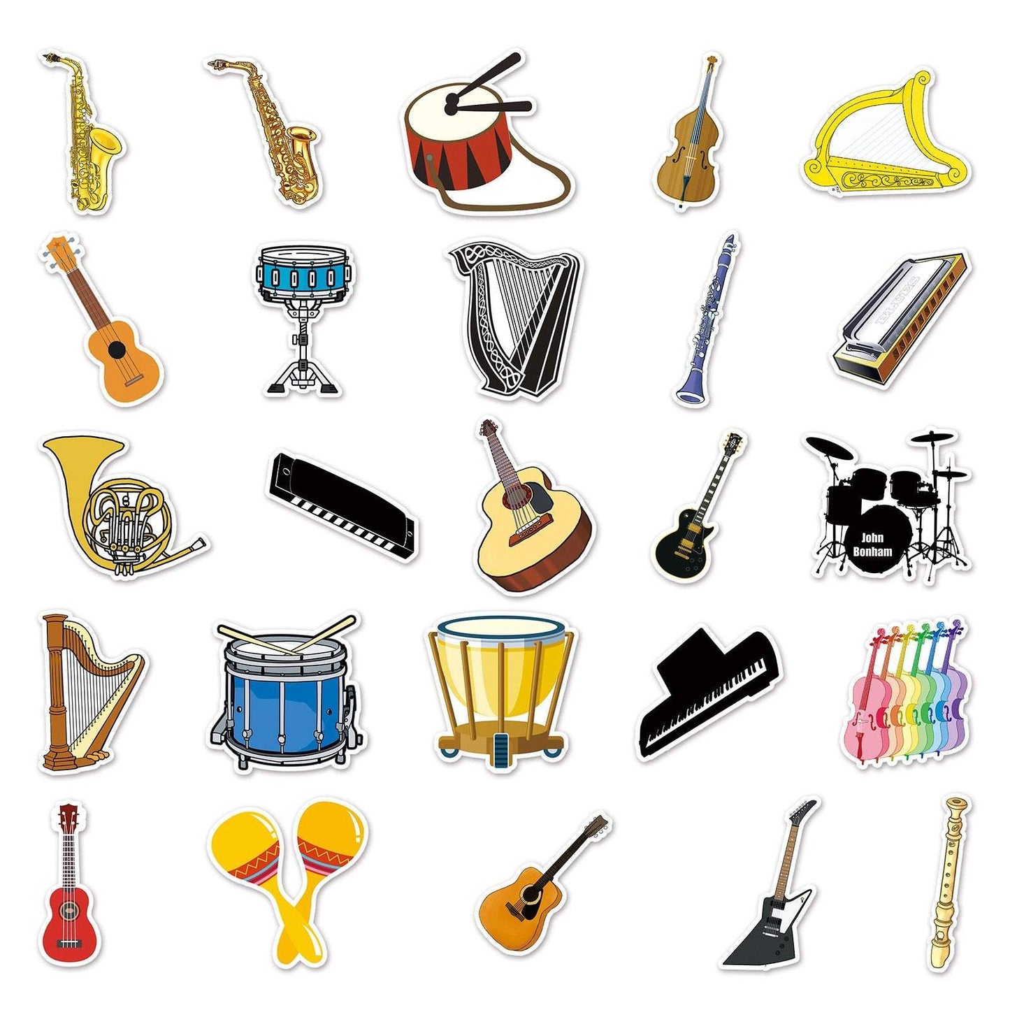 50 Non-repeating Instrument Graffiti Stickers Waterproof