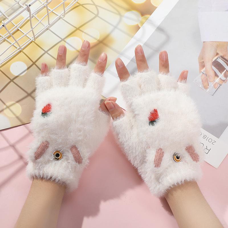 Winter Children's Half-finger Flip Plush Warm Gloves