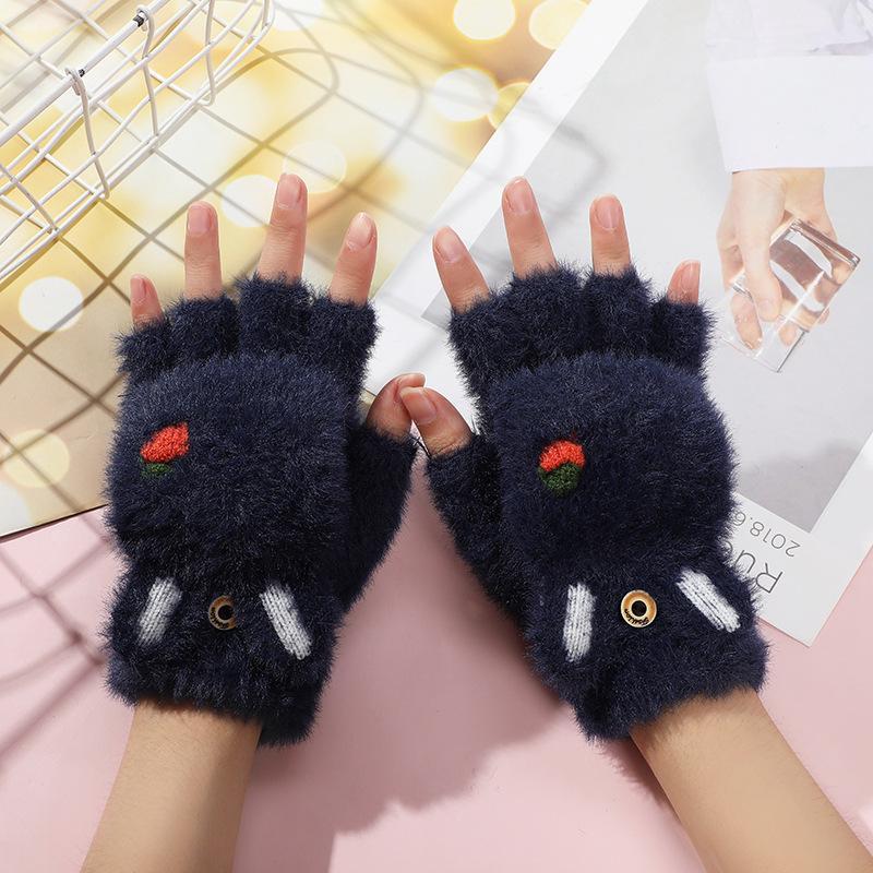 Winter Children's Half-finger Flip Plush Warm Gloves