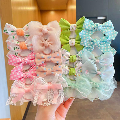 10pcs/set Bow Hair Tie Girl's Cute Rubber Band