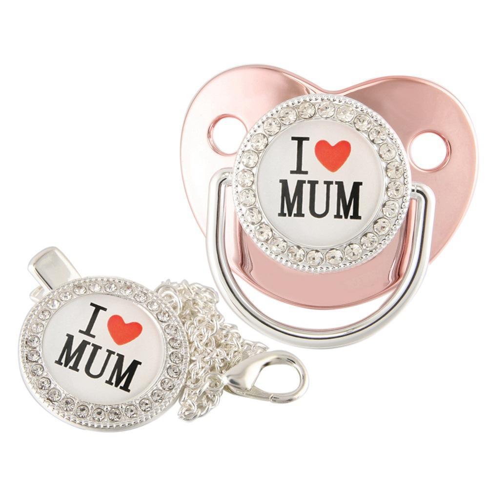 "I Love Mum" Baby Pacifier with Chain Clip