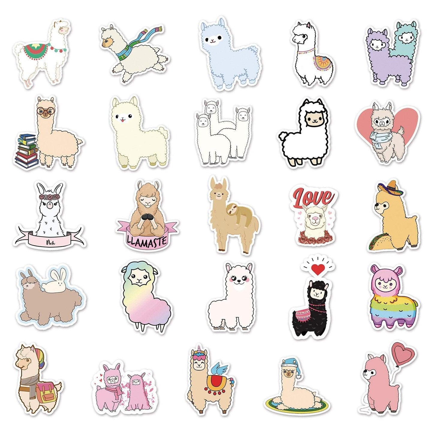 50Pcs Cartoon Alpaca Stickers