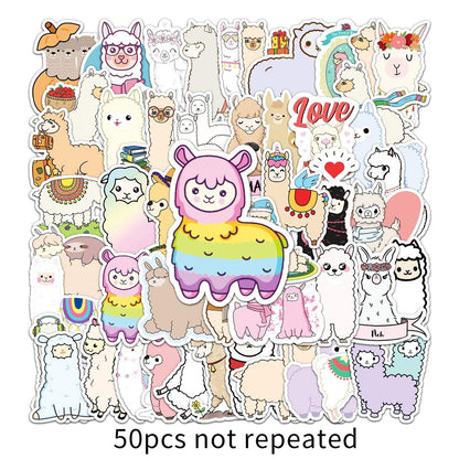 50Pcs Cartoon Alpaca Stickers