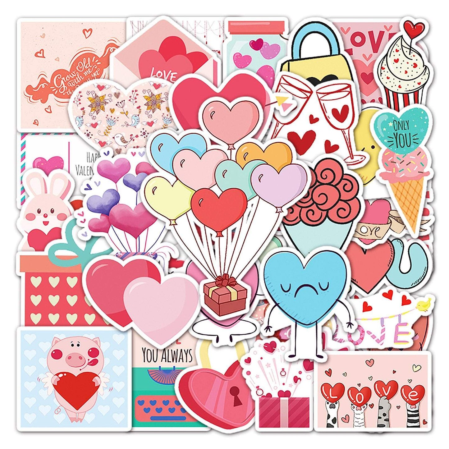 50pcs Valentine's Day Heart Stickers