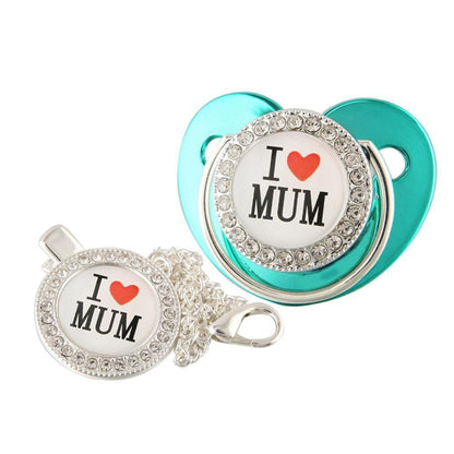 "I Love Mum" Baby Pacifier with Chain Clip