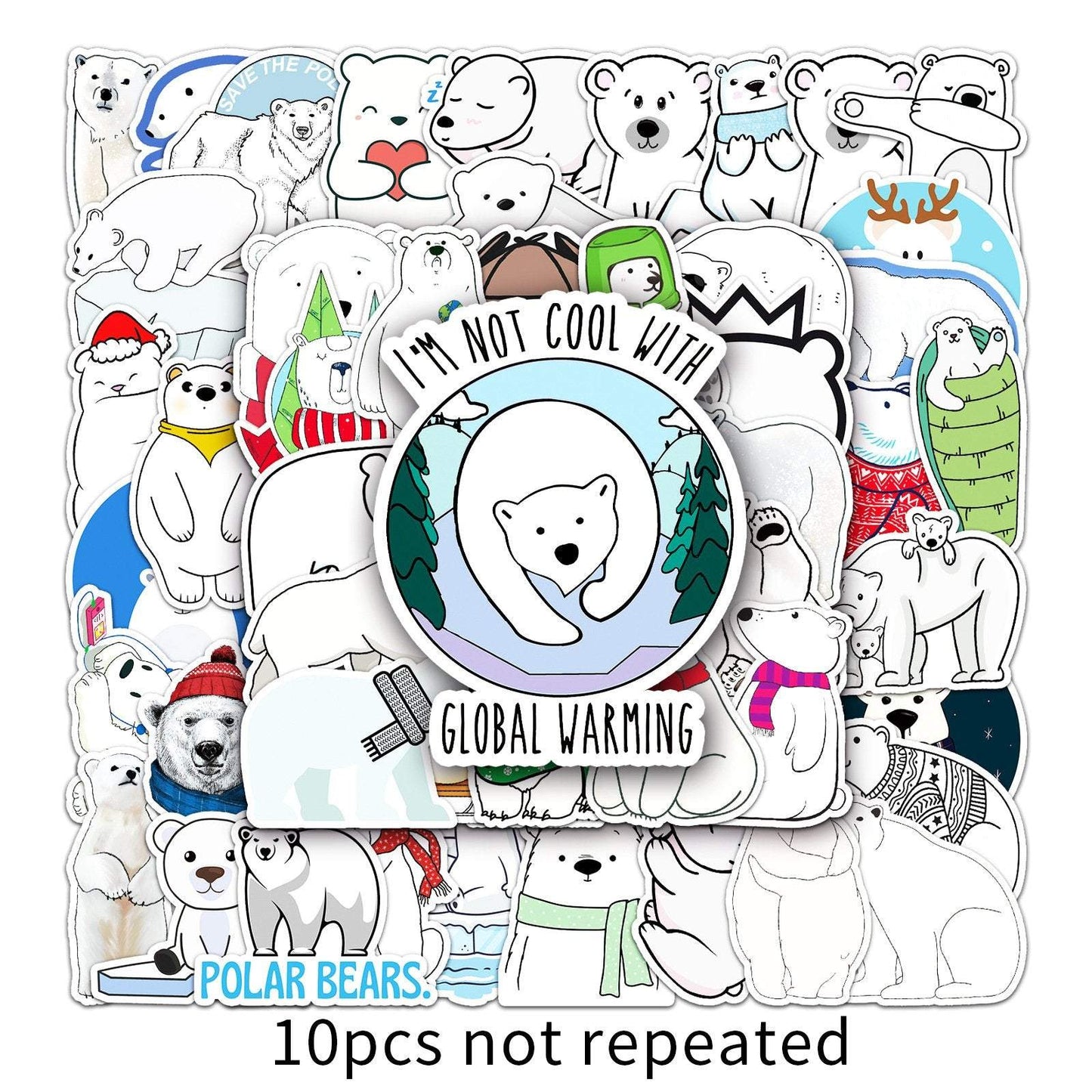 50 Non-repeating Polar Bear Graffiti Waterproof Stickers